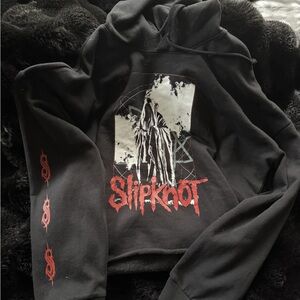 Black Slipknot Graphic Cropped Hoodie